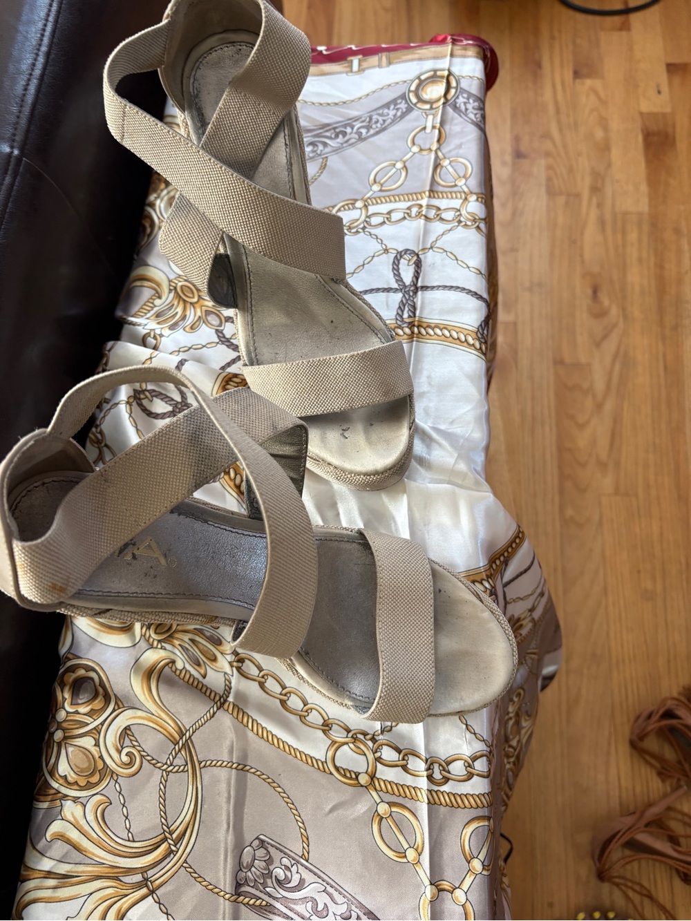 Neutral Beige Elastic-Strap Wedge Sandals for Women